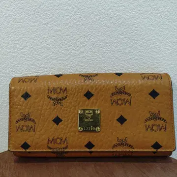 MCM 로고 브라운 가죽 장지갑