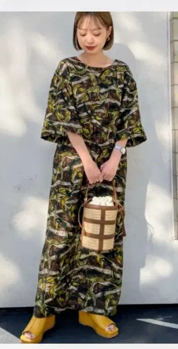 ROSE BAD 아프리카 패턴 롱 원피스 7부 소매