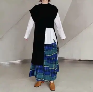 새상품급 UN3D. 아지메 롱 니트 베스트 지레 변형 블랙