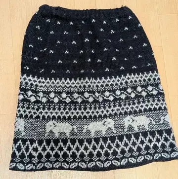 피플트리 손뜨개질 울 코끼리 패턴 니트 스커트 네팔제