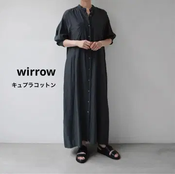 WIRROW 위로우 큐프라 코튼 스탠드 카라 셔츠 드레스