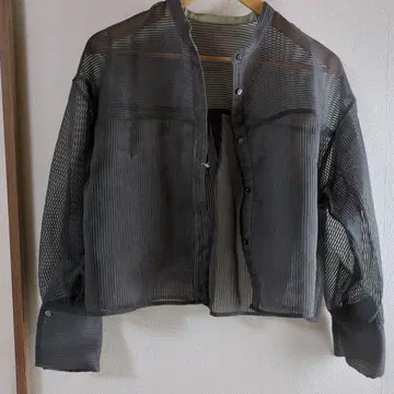 UNITED ARROWS 시어 코드 레인 옷깃 없는 긴팔 블라우스