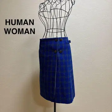 휴먼 우먼 S 사이즈 모 90 블루 체크 무늬 랩스커트
