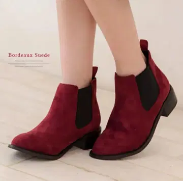 사이드 고아 슬림 레그 숏부츠 스웨이드 24cm 와인 보르도