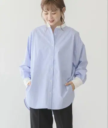 이지케어 밴드 카라 롱 셔츠