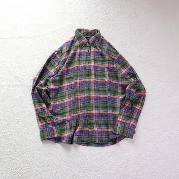 00s Y2K 플란넬 셔츠 타탄 체크 긴팔 XL 아메카지 그린