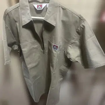 BEN DAVIS 반팔 워크 셔츠 하프 지퍼 L 라벨 포함 카키