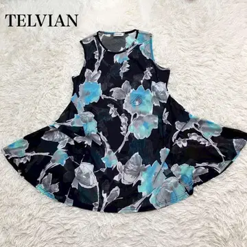 TELVIAN 꽃무늬 슬리브리스 튜닉 M~L 사이즈 플레어 고급 상의