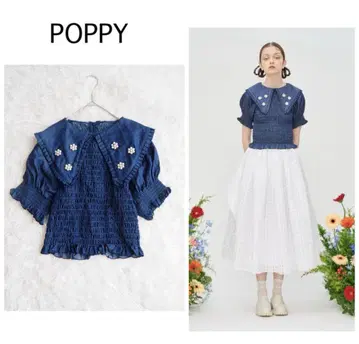 새상품급 POPPY 포피 아사기니뇨 빅 칼라 펄 상의 플라워