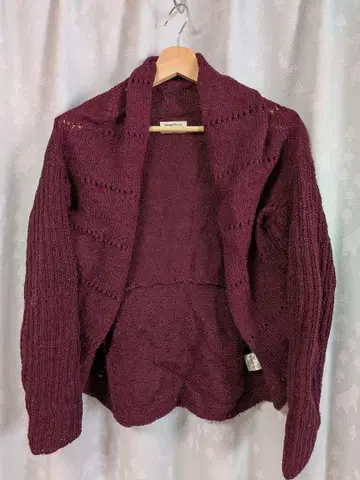 피플트리 버건디 손뜨개질 니트 가디건