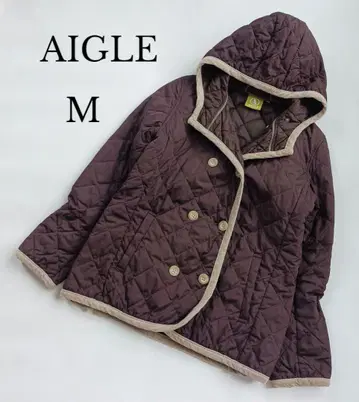 AIGLE 에이글 퀼팅 패딩 자켓 브라운 후드 부착 M 사이즈
