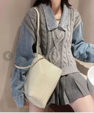 데님 그레이 케이블 짜임 니트 스웨터 긴팔 M 사이즈