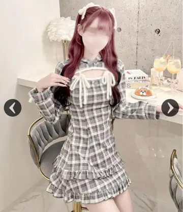 허니뮤우 프릴 체크 후드티 원피스
