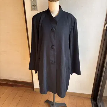 블랙 홍조색 크레이프 원단풍 리버서블 롱 코트