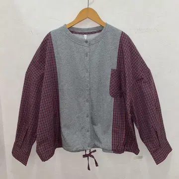 루필리안 멜란지 그레이와 빨간색 그레이 체크 무늬 긴팔 셔츠 새상품