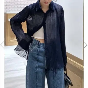 SHEER PLEATS 셔츠 네이비 F moussy