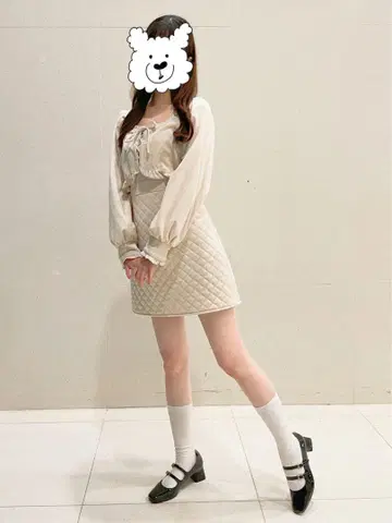Bubbles 버블스 퀼팅 벨로아 원피스 아이보리
