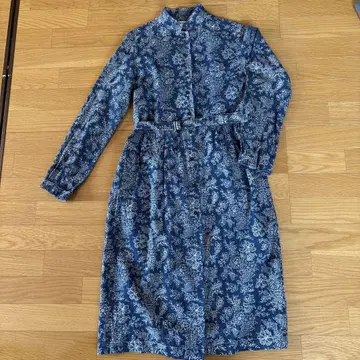 UNIQLO 꽃무늬 긴팔 셔츠 원피스 네이비 블루