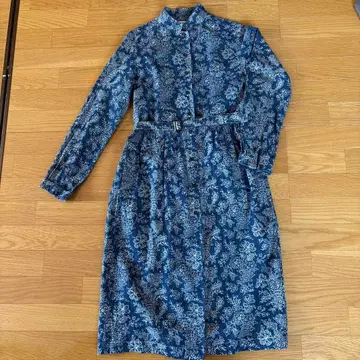 UNIQLO 꽃무늬 긴팔 셔츠 원피스 네이비 블루