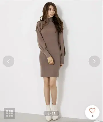 rienda 퍼프 슬리브 니트 원피스 S 브라운