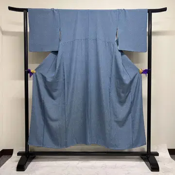 코몬 에도코몬 새 문양 블루 멋스러운 크레이프 원단 기모노 102b d