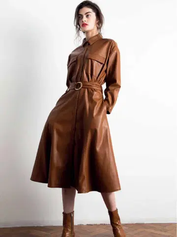 [ 새상품급 ] HIDE 인조 가죽 원피스 코트