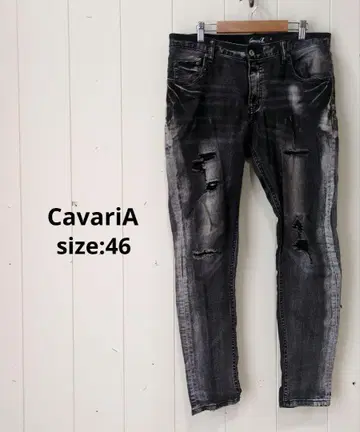 CavariA 블랙 데미지 스키니 데님 팬츠 46