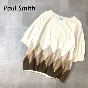 Paul+ Paul Smith 다이아 무늬 코튼 니트 반팔 라이트 베이지