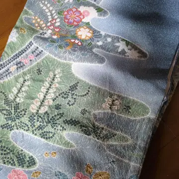 순수 실크 블루 계열 꽃무늬 파도 무늬 호몬기