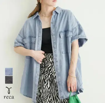 reca 데님 셔츠 반팔 블루