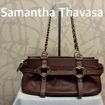 사만다 타바사 브라운 가죽 숄더백 하트 금장 장식 포함 R