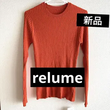택 포함 새상품 relume 오렌지 리브 편직 긴팔 니트 프리 사이즈