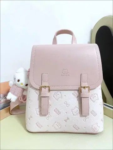 고양이 디자인의 핑크 백팩