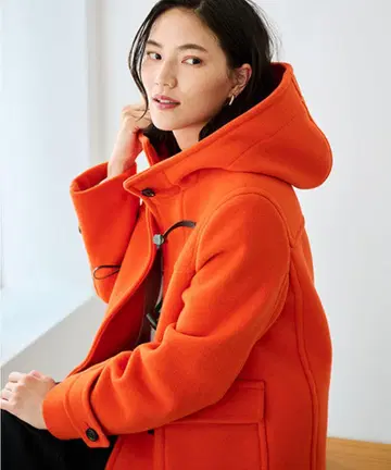 오렌지 더플 코트 후드 부착