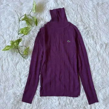 LACOSTE 여성용 긴팔 니트 L 울 퍼플 터틀넥