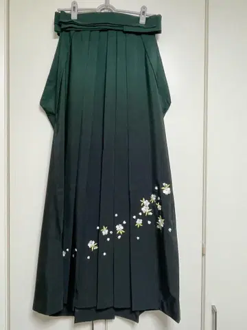 하카마 다크 그린 꽃무늬 자수 사이즈 L