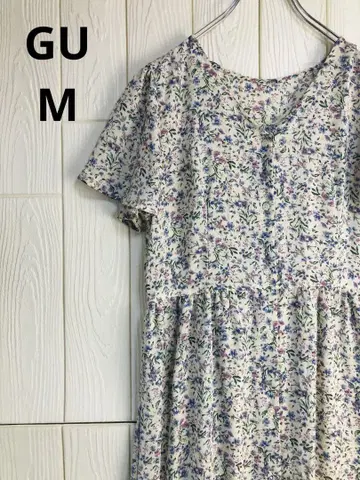 GU 꽃무늬 반팔 셔츠 원피스 길이 101cm M 사이즈