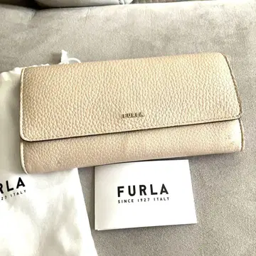 FURLA 베이지 가죽 플랩 장지갑