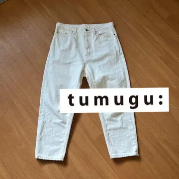 tumugu 데님 테이퍼드 팬츠 코튼 100