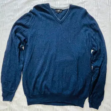 dunhill 다크 블루 V넥 스웨터 L 메리노울 스코틀랜드