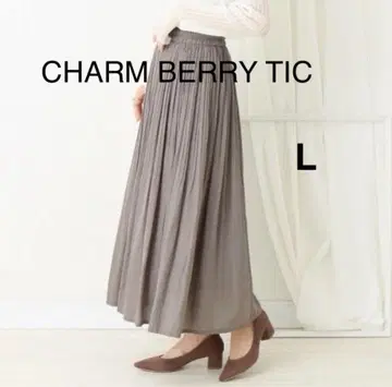 새상품 새틴 플리츠 스커트 그레이 L CHARM BERRY TIC