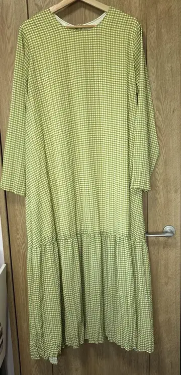 미사용 새상품 택 포함 카스타네 그린 체크 롱 원피스 긴팔