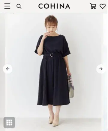 cohina 허리 마크 플레어 원피스 네이비