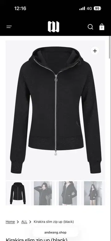 andwang Kirakira slim zip up black