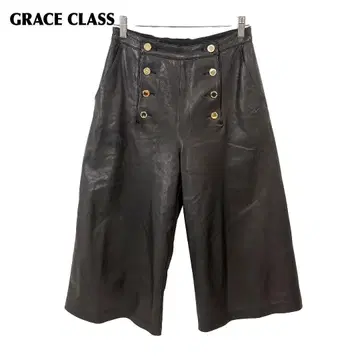 새상품급 GRACE CLASS 천연 가죽 램 가죽 와이드 팬츠 38 블랙