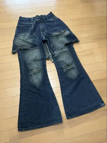 y2k 도킹 데님 플레어 팬츠 스커트 레이어드