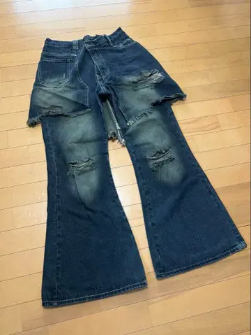 y2k 도킹 데님 플레어 팬츠 스커트 레이어드