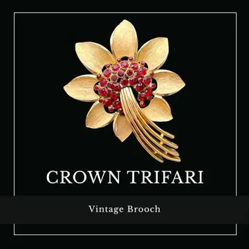 CROWN TRIFARI 루비 레드 흘러넘치는 석류와 플라워 브로치