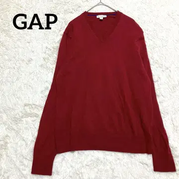 GAP 울 100% V넥 니트 [ M ] 빨간색 스웨터 롱 슬리브 리브