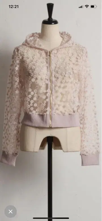 tocco 시어 플라워 레이스 자수 펄 장식 지퍼 후드티